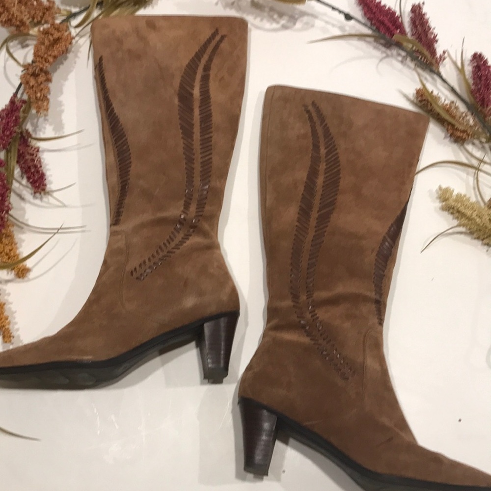 COLDWATER CREEK tan leather tall suede zip up boot - Picture 1 of 8